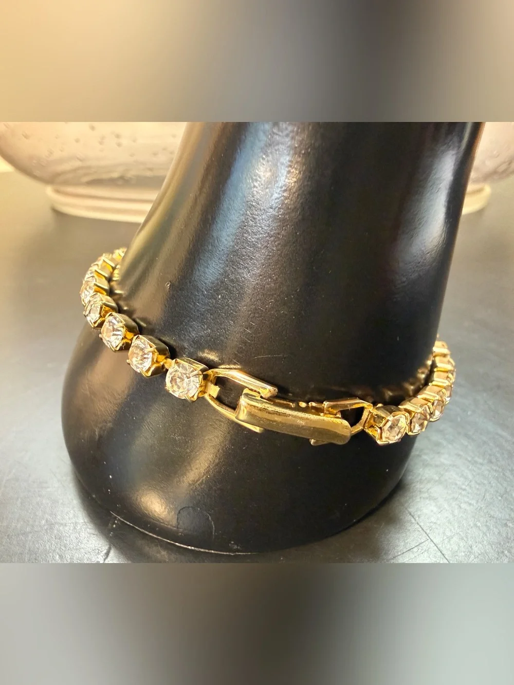 Vintage 1950s Gold Tone Rhinestone Tennis Bracelet